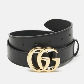Gucci Black Leather GG Marmont Buckle Belt 85CM