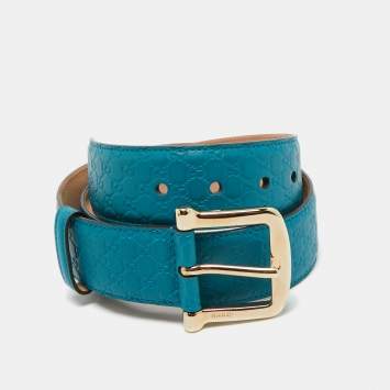 Pre Owned Gucci Teal Green Microguccissima Leather Buckle Belt 80CM