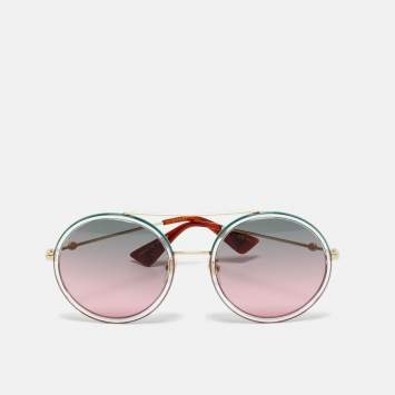 Pre Owned Gucci Green/Pink Gradient GG0061S Round Sunglasses