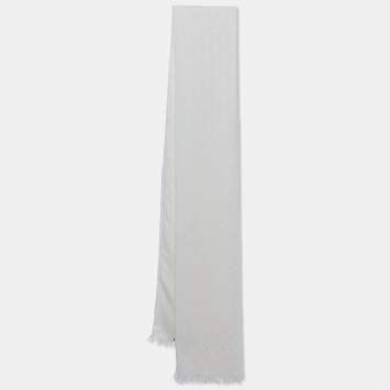 Pre Owned Gucci Cream GG jacquard Wool and Silk Scarf 