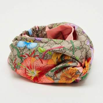 Pre Owned Gucci Multicolor Floral GG Supreme Print Silk Headband M