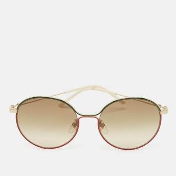 Pre Owned Gucci Brown Gradient GG0395SK Round Sunglasses