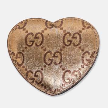 Pre Owned Gucci Gold Guccissima Leather Heart Hand Mirror
