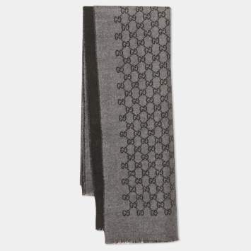 Pre Owned Gucci Grey/Black GG Jacquard Wool Muffler