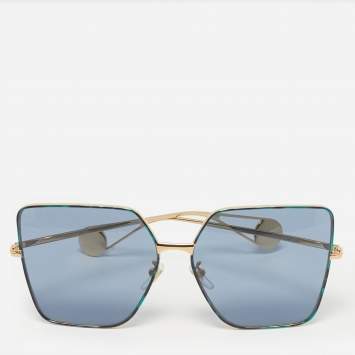 Pre Owned Gucci Blue/Gold Tone GG0436S Square Sunglasses