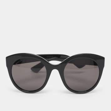 Pre Owned Gucci Black Acetate GG0028S Round Sunglasses 