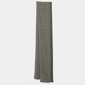 Pre Owned Gucci Brown GG Jacquard Wool Blend Stole