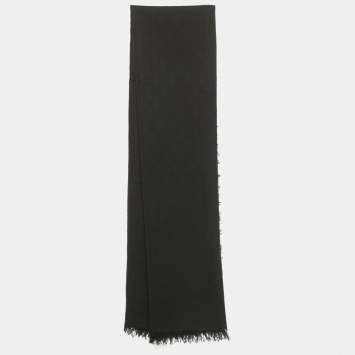 Pre Owned Gucci Black GG Silk Jacquard Scarf 