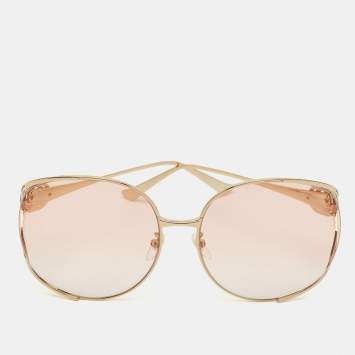 Pre Owned Gucci Pink/Gold Tone Gradient Interlocking G Oversized Sunglasses