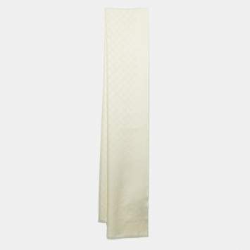 Pre Owned Gucci Off White GG Jacquard Cashmere Fringed Scarf