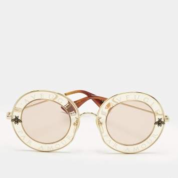 Pre Owned Gucci Yellow/Pink L'aveugle Par Amour GG0113S Round Sunglasses