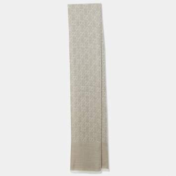Pre Owned Gucci Brown GG Logo Jacquard Wool & Silk Shawl