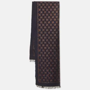 Pre Owned Gucci Navy Blue Metallic GG Wool Scarf