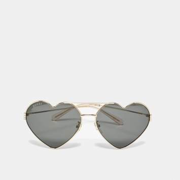Pre Owned Gucci Black/Gold Tone GG1283S Heart Aviator Sunglasses