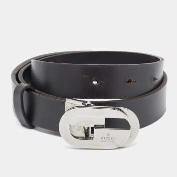 Pre Owned Gucci Dark Brown Leather G Buckle Belt 70CM