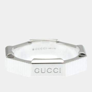 Pre Owned Gucci Link To White Gold 18K Fashion No Stone Band Ring Silver EU 52
