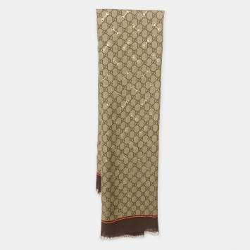 Pre Owned Gucci Brown GG Horsebit Print Modal Scarf 