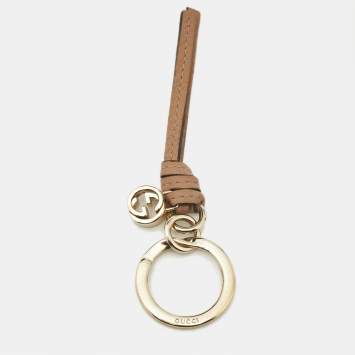 Pre Owned Gucci Beige Leather Interlocking G Keychain