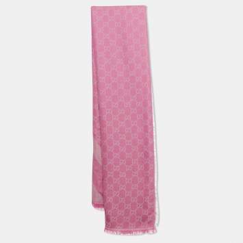 Pre Owned Gucci Pink GG Jacquard Wool Blend Scarf 