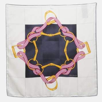 Pre Owned وشاح غوتشي حرير مربع مطبوع أزرق