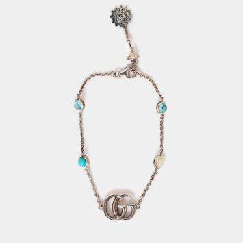 Pre Owned Gucci 925 Sterling Silver Double G Flower Chain Bracelet