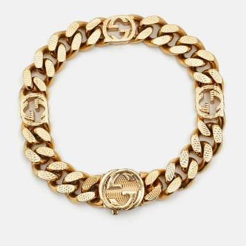 Pre Owned Gucci  GG Gold Tone Chain Bracelet L