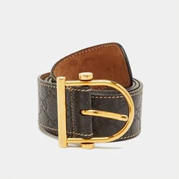 مملوكة مسبقًا Gucci Dark Grey Guccissima Leather Buckle Belt 85CM
