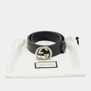 مملوكة مسبقًا حزام غوتشي G متداخلة جلد أسود 90 سم