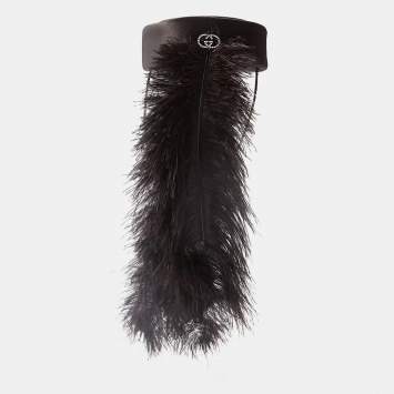 مملوكة مسبقًا Gucci Black Feather Trim Satin Pillbox Hat S