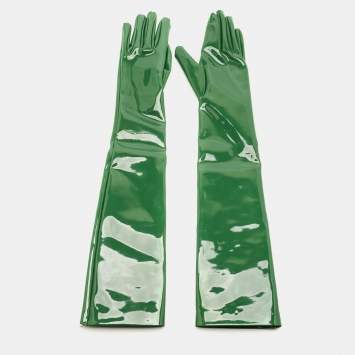 Pre Owned Gucci Size L Gloves Green Patent Leather
