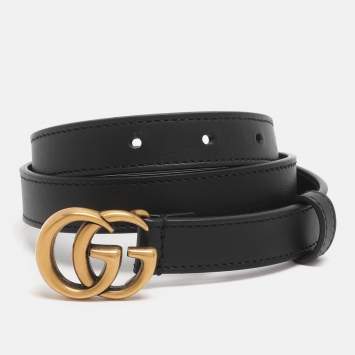 Pre Owned Gucci Black Leather GG Marmont Belt 70CM