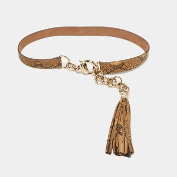 Pre Owned Gucci Horsebit Tassel 70 CM Waist Belt Brown Python