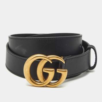 مملوكة مسبقًا Gucci GG Marmont 95CM Buckle Belt Black Leather