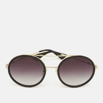 Pre Owned نظارة شمسية غوتشي دائرية GG0061S لون ذهبي/أسود متدرجة