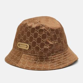 Pre Owned Gucci Brown Bow Detail Guccissima Satin Bucket Hat L