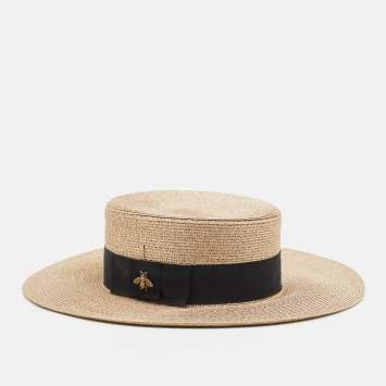 Pre Owned Gucci Gold Lamé Papier Boater Hat S