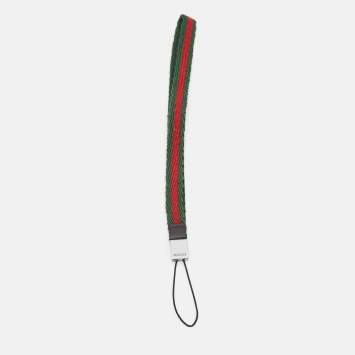 Pre Owned Gucci Phone Strap Green/Red Web Canvas