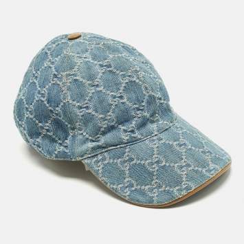 Pre Owned Gucci Blue GG Denim & Leather Trim Baseball Cap XS