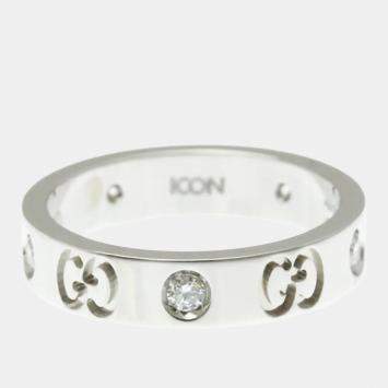 Pre Owned Gucci Icon Diamond Ring White Gold 18K Fashion Diamond Band Ring Silver US 10