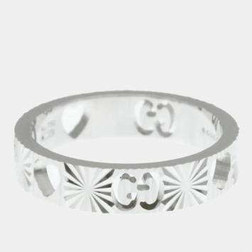 Pre Owned Gucci Icon Heart Ring White Gold 18K Fashion No Stone Band Ring Silver US 6