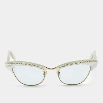 Pre Owned Gucci Pearl White GG0153S Crystal Embellished Cat Eye Sunglasses