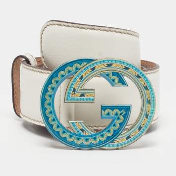 Pre Owned Gucci Interlocking G 90 CM Buckle Belt Ivory Leather