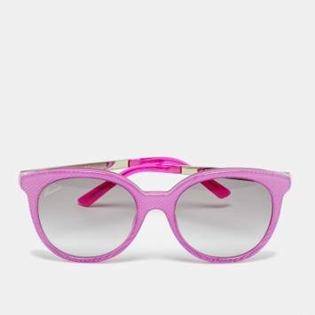 Pre Owned Gucci Pink/Grey Gradient GG 3674/S Frame Round Sunglasses
