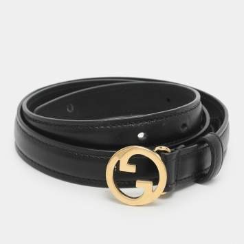 Pre Owned Gucci Blondi Black Leather Thin Belt 75CM