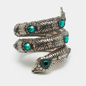 مملوكة مسبقًا Gucci Snake Triple Wrap Crystals Silver Tone Bracelet
