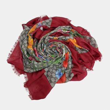 Pre Owned وشاح غوتشي حرير صوف أحمر