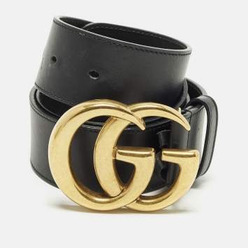Pre Owned Gucci GG Marmont 75 CM Buckle Belt Black Leather