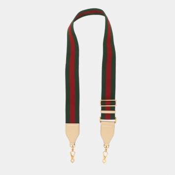 مملوكة مسبقًا Gucci Web Green Fabric and Leather Shoulder Bag Strap