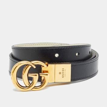 Pre Owned Gucci GG Marmont 70 CM Reversible Buckle Belt Black/White Leather