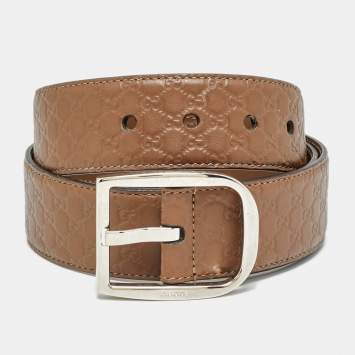 مملوكة مسبقًا حزام غوتشي جلد مايكروجوتشيسيما بني بإبزيم 85 سم